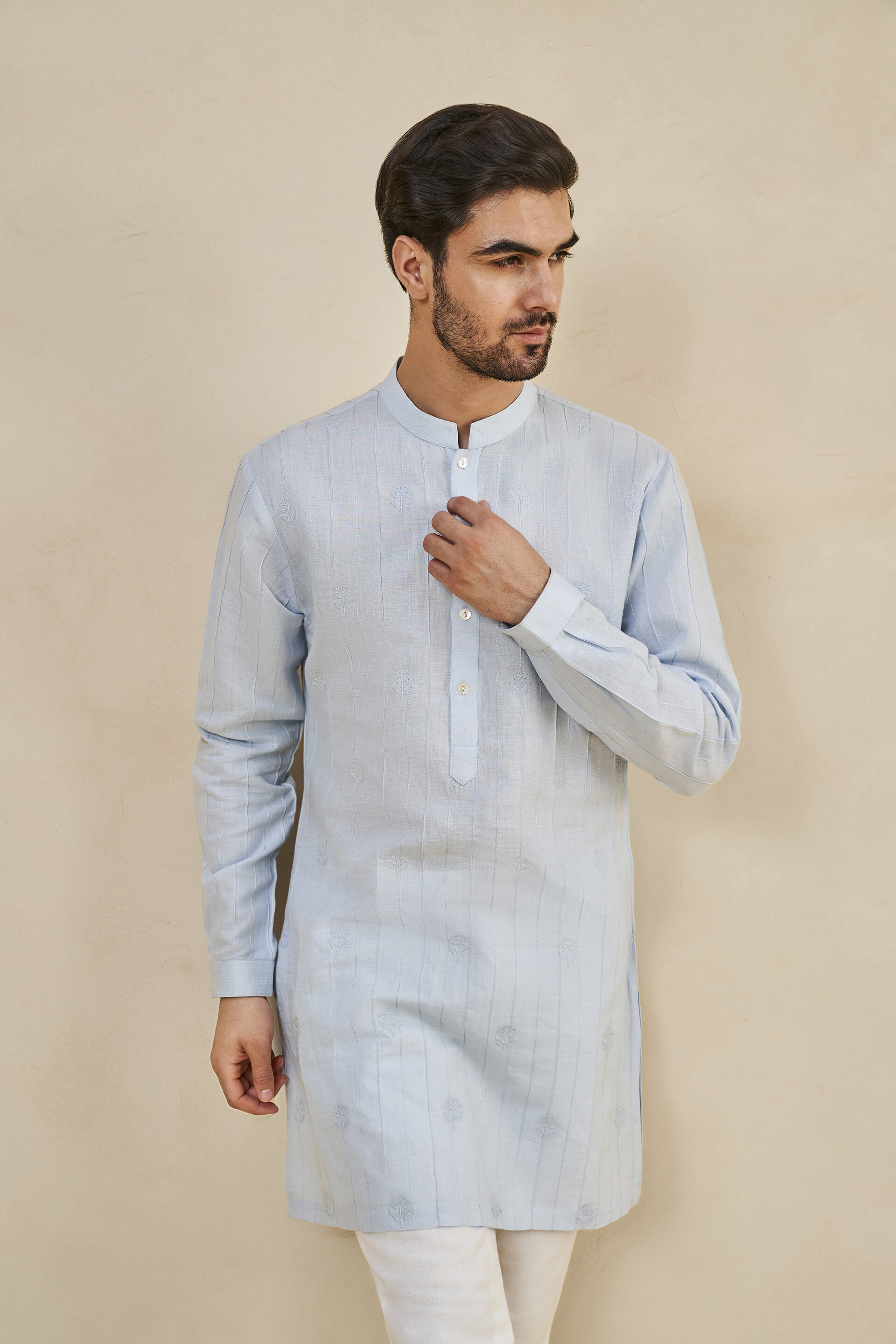 Sarish Linen Kurta - Powder Blue, Powder Blue, image 4